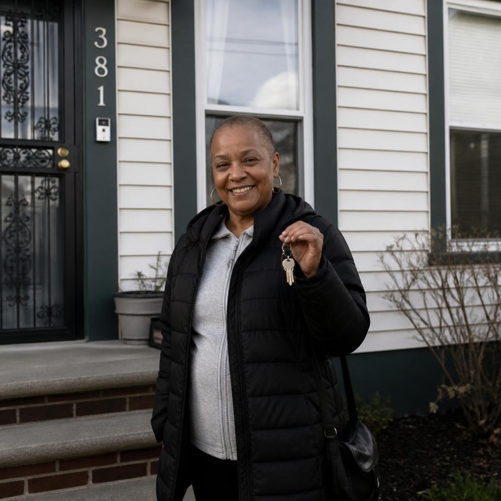 Recent WNY homeowner holding her keys after closing